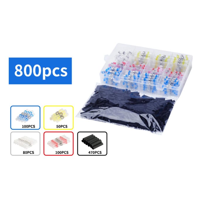 800 pièces soudure joint thermorétractable bout à bout connecteur bornes étanche soudure joint électrique 500pcs