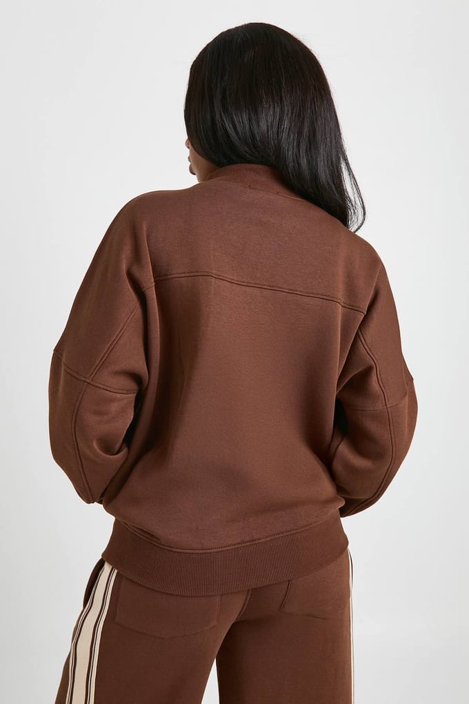 boohoo Dames Bomber Sweatshirt met doorlopende rits | Chocolate | Maat: XS