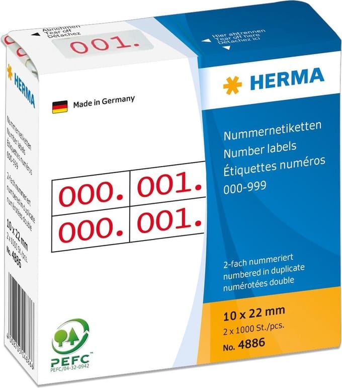 HERMA self-adhesive number labels - 2000 label(s) - 10 x 22 mm