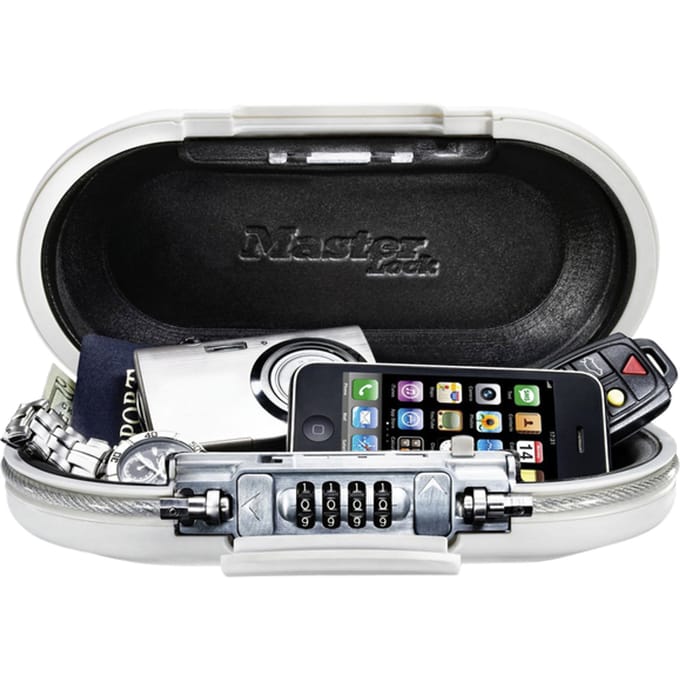 MasterLock Draagbare kluis 5900EURDWHT – Met 4-cijferig combinatieslot – Incl. verankeringskabel – W