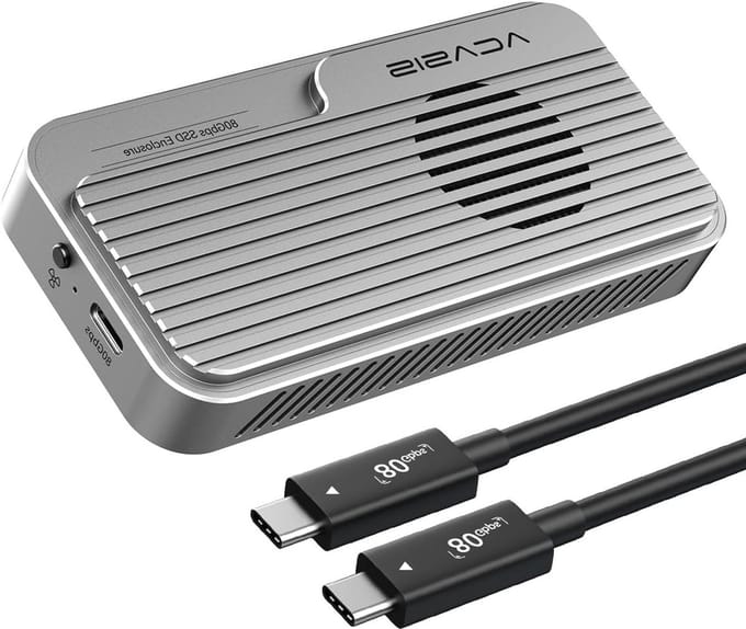 M.2 NVMe SSD Behuizing met Koelventilator voor USB4 en USB3.2 - 80Gbps Overdrachtssnelheid, TB501 Pro Compatibel, Zilver