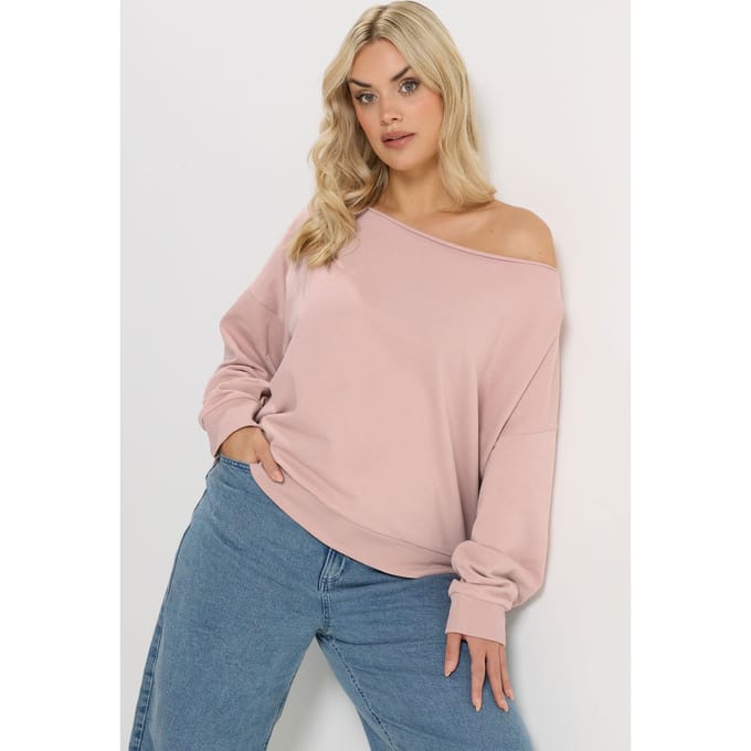Yours Lichtroze Sweatshirt Met Blote Schouders Size 42