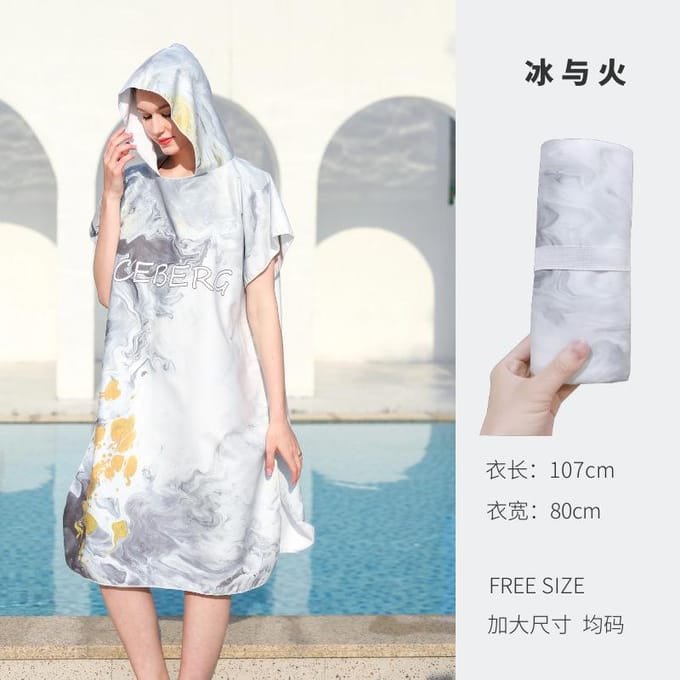 Poncho de Surf Serviette Microfibre Poncho de Surf à Capuche Robe de Bain pour se Changer Séchage Rapide Serviette de Plage Piscine avec Capuche Combinaison Néoprène 110X80cm