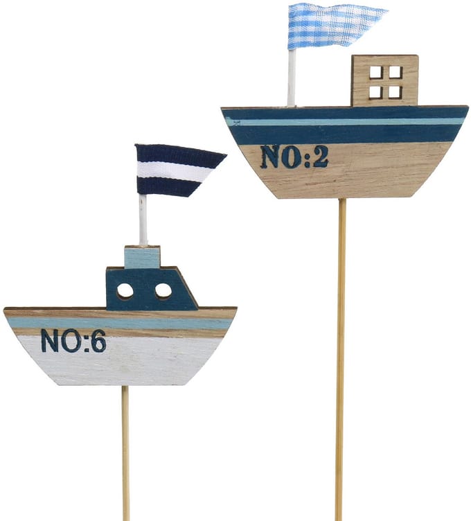 Decoratieve plug scheepshout wit blauw naturel 8cm H37cm 24 st, 24 Stü