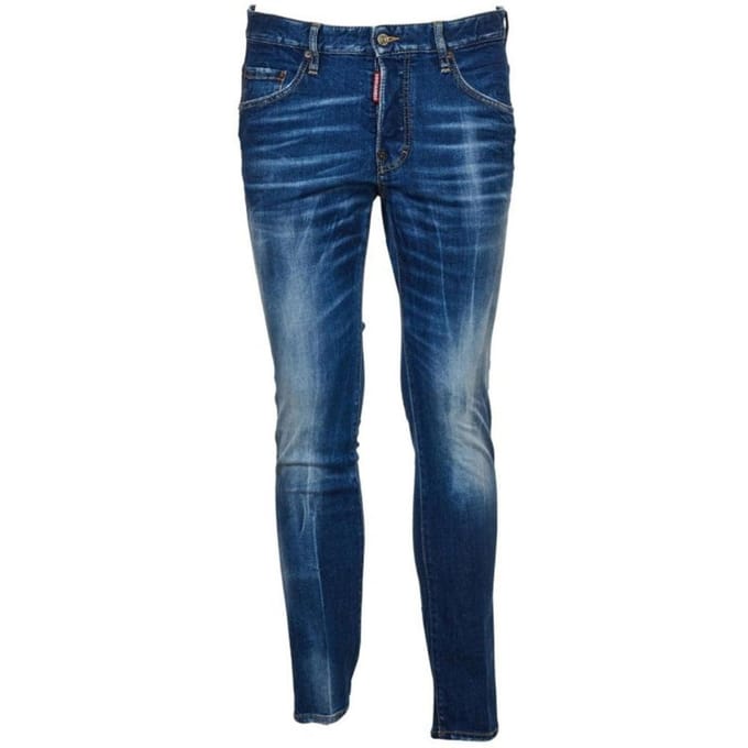 DSquared2 Heren Denim Leren Badge Skater Jeans (Marineblauw)