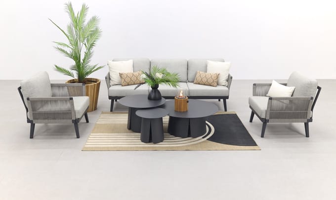 Durban/Velora royal grey stoel-bank loungeset - 6-delig