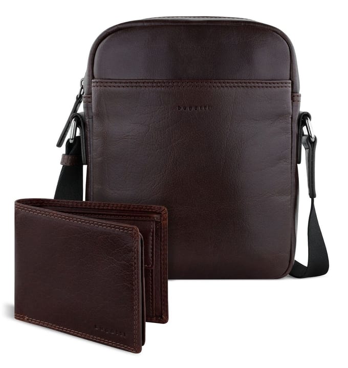 bugatti Leren schoudertas portemonnee Savona Crossover Bag + Wallet Brown donkerbruin