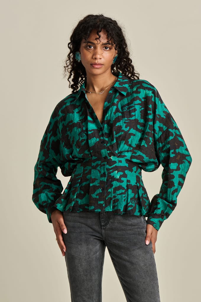 POM Amsterdam Blouse - Camo Teal Green Größe: 38 | Blusen Outlet | Damen | Cyan