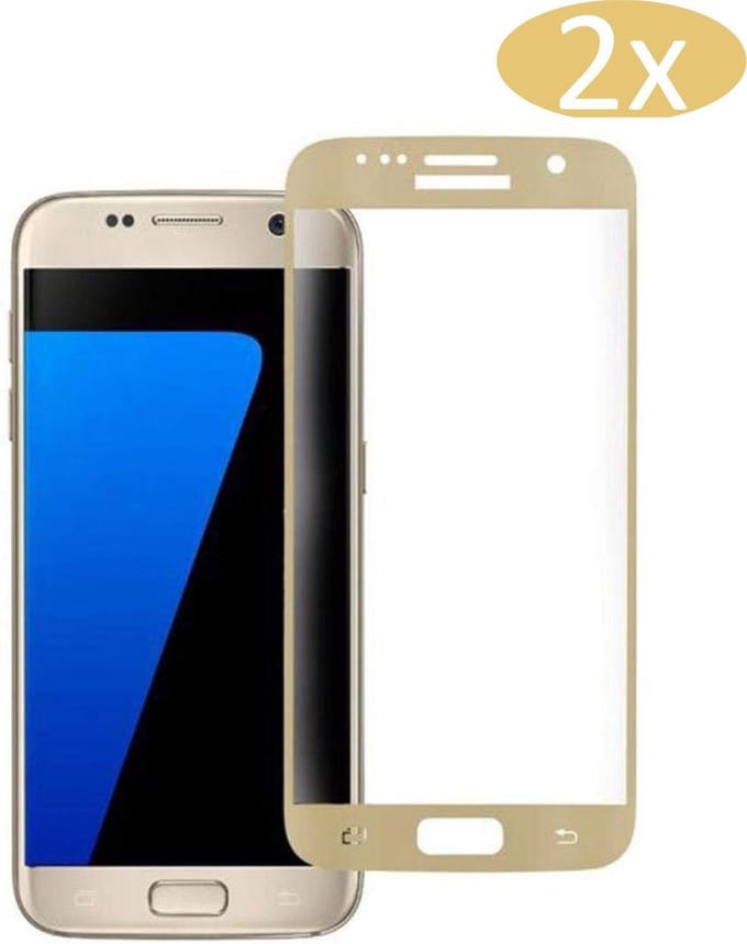 2x Screenprotector geschikt voor Samsung Galaxy S7 - Tempered Glass Glazen Screen Protector - Volledig Beeld Dekkend - Transparant Goud van iCall