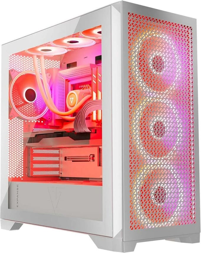 MODECOM Volcano Expanse T APEX ARGB MIDI White - Midi Tower Behuizing - Triangle Airflow Design - Gehard Glas - Inclusief 4x 140mm ARGB Fans - USB-C - Wit