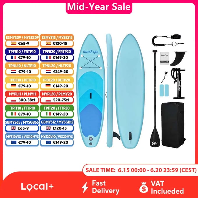 InnoExpo Stand Up Paddleboard Opblaasbaar Paddleboard Surf Sup Board Antislip Watersport Paddleboard met Accessoires