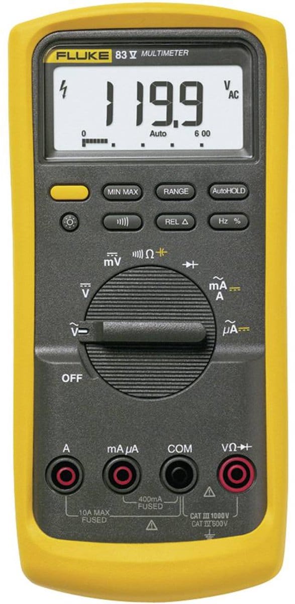Fluke 83V/EUR Multimeter Digitaal Beeldscherm met achtergrondverlichting, Capaciteitsmeting CAT III 1000 V, CAT IV 600 V Weergave (counts): 6000