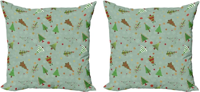 ABAKUHAUS Kerstkussenhoez set van 2, kerstboompatroon, 45x45 cm, amandelgroen