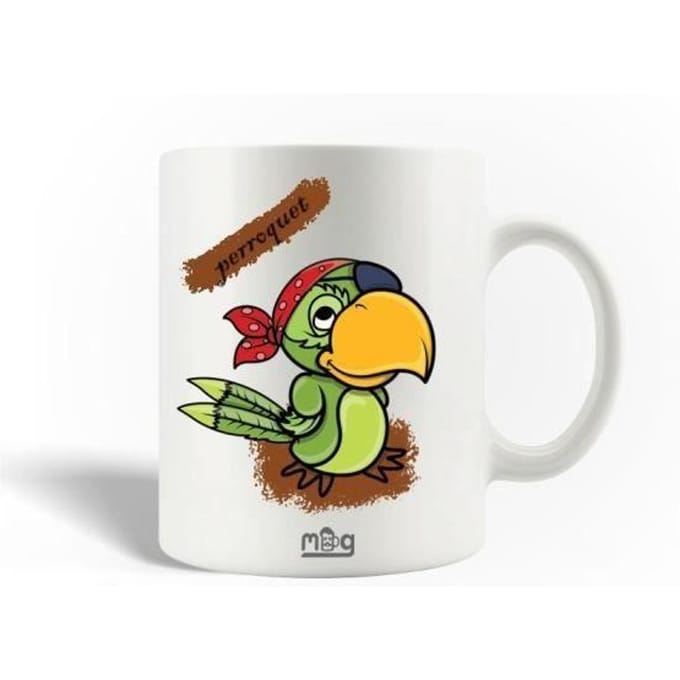 Mug en Céramique - Drôle De Perroquet Pirate - 30cl - Compatible Lave-Vaisselle - Vert