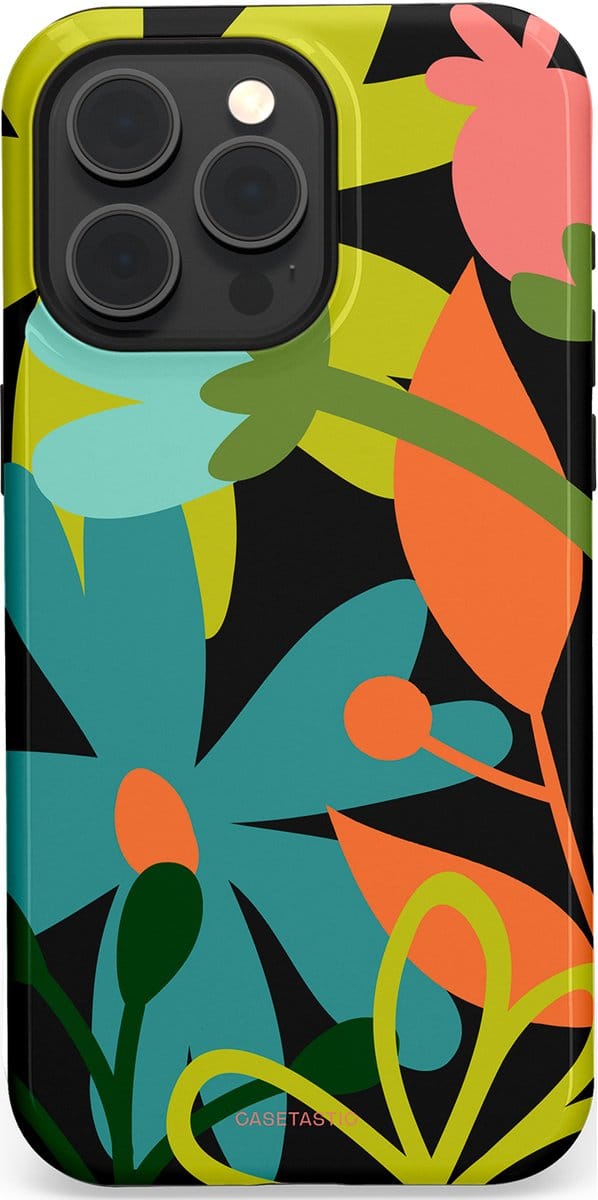 Casetastic hoesje geschikt voor Apple iPhone 15 Pro Max - MagSafe - Dubbellaagse bescherming - Botanisch Feest - Fashion Case - Zwart Olijfgroen Goud Petrol