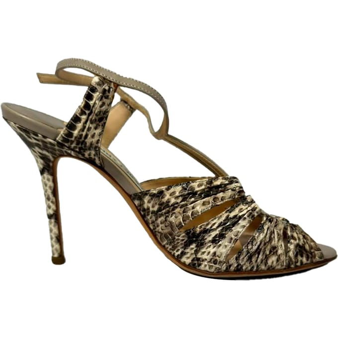 Jimmy Choo Python-gebosseleerde Enkelband Sandalen in Dierenprint Leer