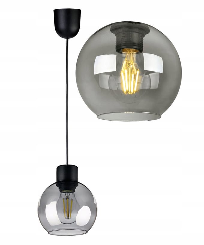 Glazen Bol Hanglamp - Zwart, Meden, E27, Max 60W
