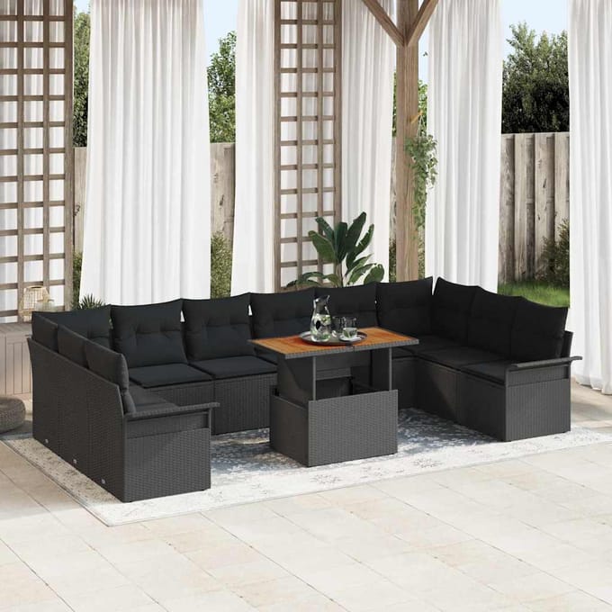 vidaXL - Tuinbank - Set - 11 - st - Zwart - poly - rattan