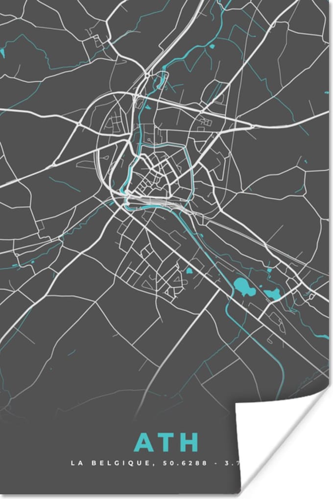 Poster Stadskaart – Grijs - Kaart – Ath – België – Plattegrond - 80x120 cm