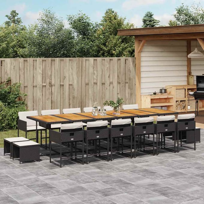 vidaXL - 17-delige - Tuinset - met - kussens - poly - rattan - zwart