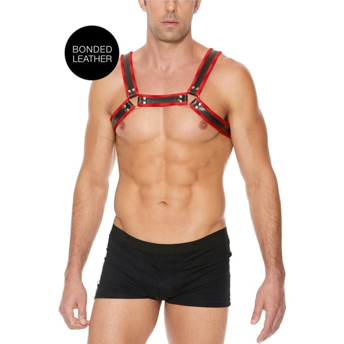 Shots - Ouch! Leren Bulldog Harnas met Gespen - S/M red S/M