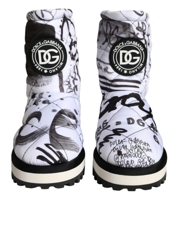 Gequiltde Boots Zwart Wit Graffiti Print
