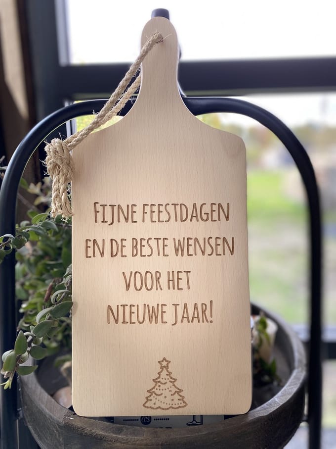 Creaties van Hier - serveerplankje - kerstmis - fijne feestdagen - 35 cm - hout - glas