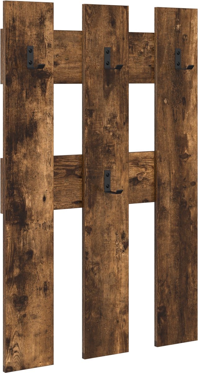 vidaXL - Wandgemonteerde - kapstok - Muurmontage - Rook - Eiken - 65 - x - 3 - x - 100 - cm