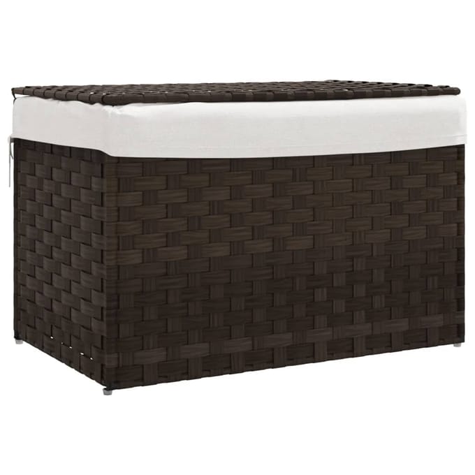 vidaXL - Wasmand - met - deksel - 55,5x35x34 - cm - poly - rattan - donkerbruin