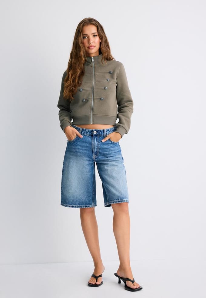 Stradivarius Sweater met rits en studs  Kaki S