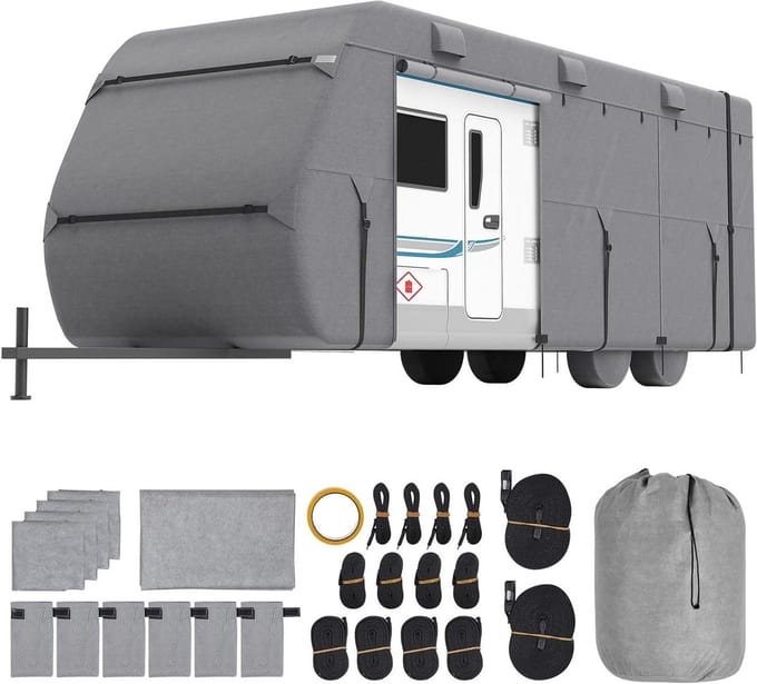 Caravanhoes - Camper Afdekking - Bescherming Buiten - Waterdicht Winddicht - 67-73 m - Grijs