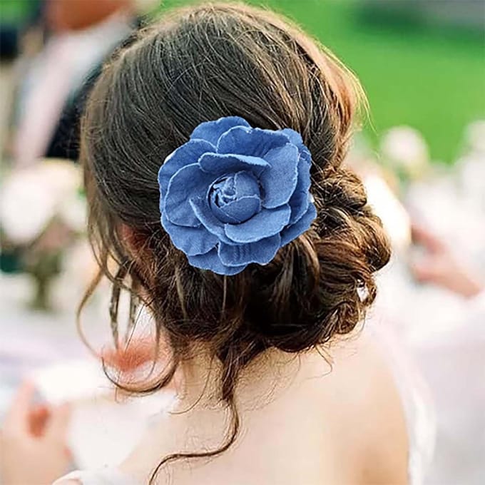 Camellia Bloem Broche - Stoffen Bloem Speld - Bruiloft Accessoire - Handgemaakt Ontwerp - Grote Bloem - Blauw