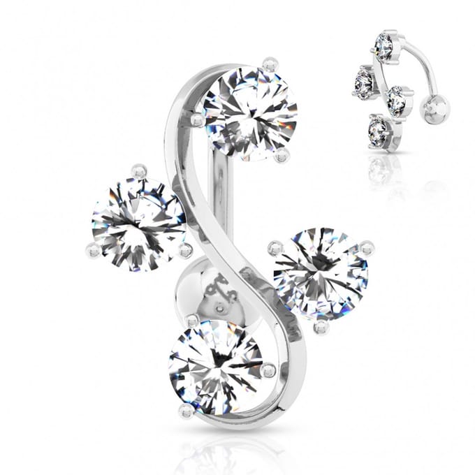 Piercing 4 steentjes - zilver wit - LMPiercings