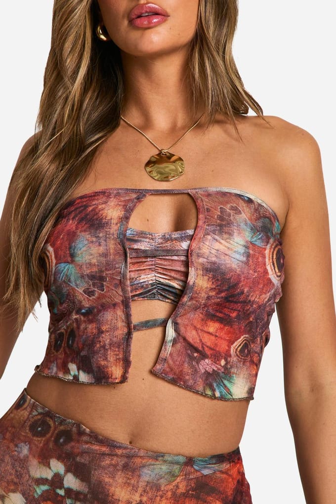 boohoo Dames Vlinder Bedrukte Strand Co-ord | Bruin | Maat: Medium