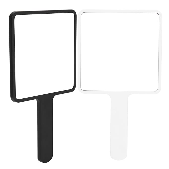 2 stuks Handheld Make-up Spiegel Draagbare Vierkante Make-up Spiegel Compact Schoonheids Cosmetisch Hulpmiddel white