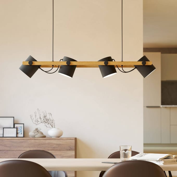 EGLO Hornwood Hanglamp - E27 - 110 cm - Zwart/Crème/Bruin