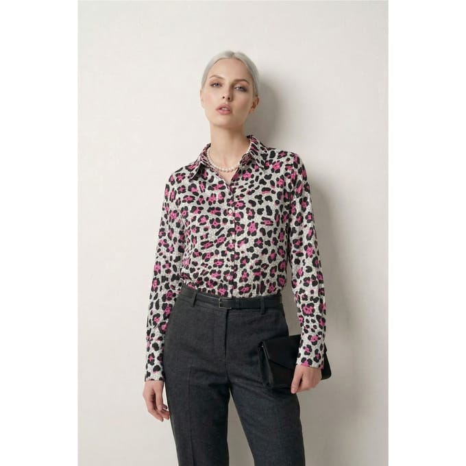 Leopard Print Lange Mouwen Knoopshirt