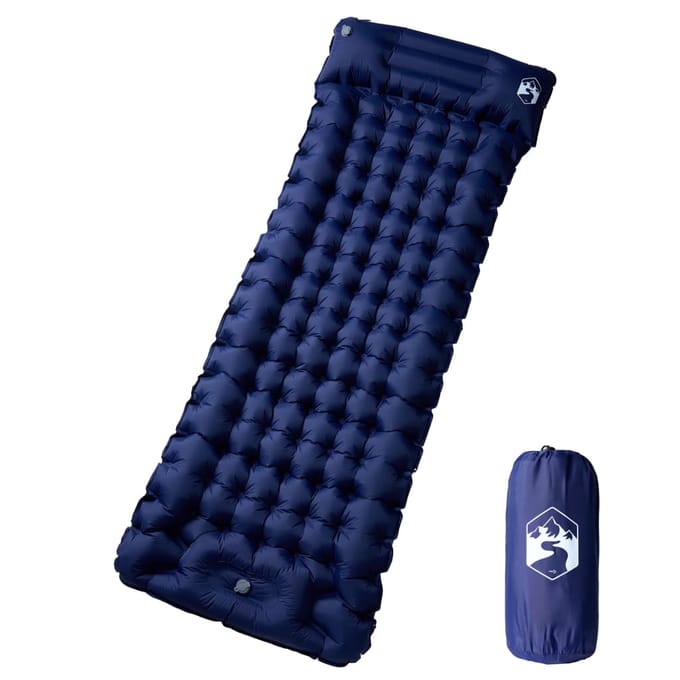vidaXL - Kampeermatras - met - kussen - zelfopblazend - 1-persoons - marineblauw
