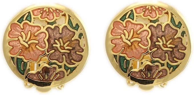 Behave Dames clip oorbellen goud-kleur bruine bloemen