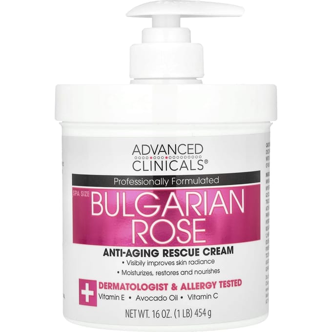 Advanced Clinicals, Anti-Aging Rescue Crème, Bulgaarse Roos, 16 oz (454 gr) white