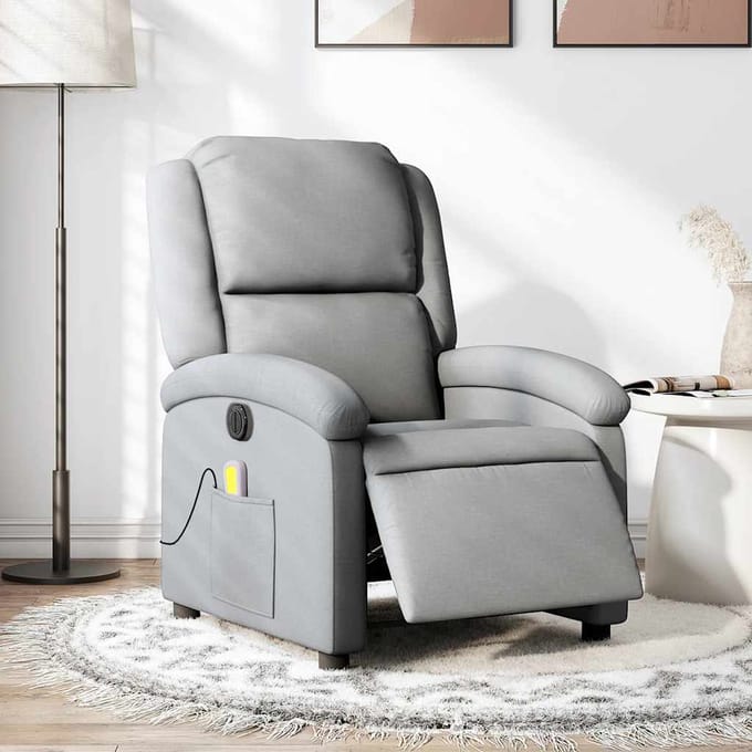 vidaXL - Massagestoel - elektrisch - verstelbaar - stof - lichtgrijs