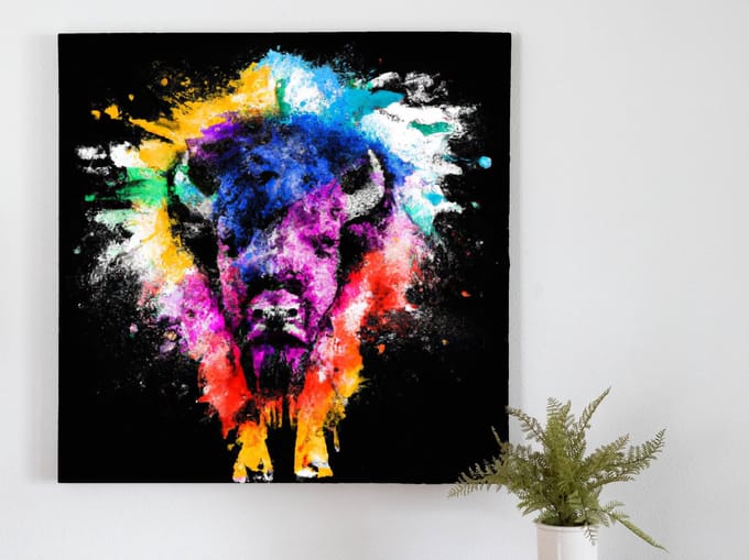 Vibrant burst bison | Vibrant Burst Bison | Kunst - 80x80 centimeter op Dibond | Foto op Dibond
