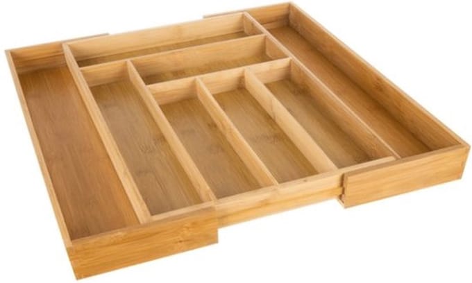 Ruhhy besteklade bamboe - 45 x 33/50 x 5 cm - organizer - bestekbak - keuken