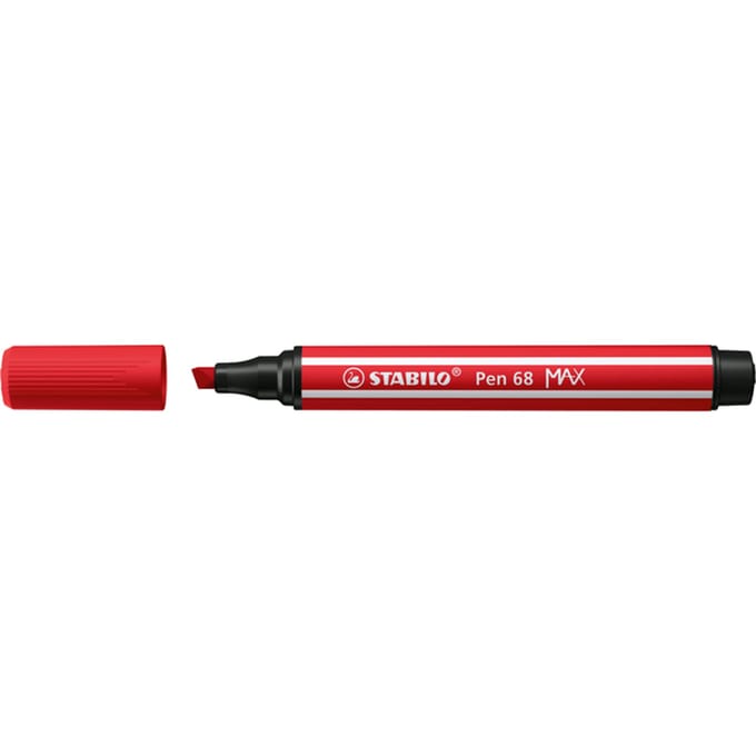 STABILO Pen 68 MAX - Fibre-tip Pen with Thick Chisel Tip - Carmine Red