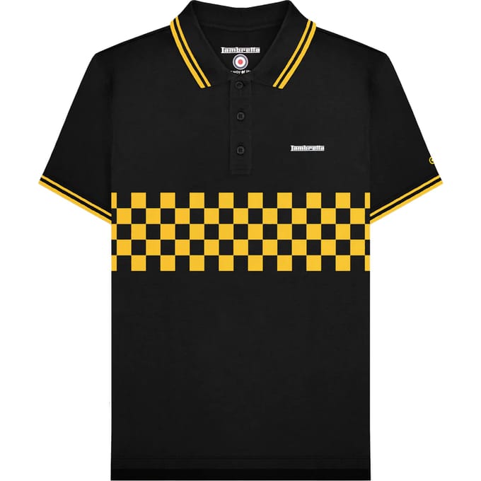 Lambretta Heren SS25 Tweekleurig Gestipt Poloshirt (Zwart/Goud)