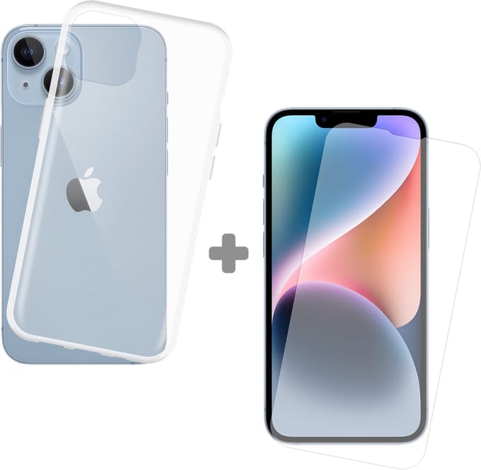 Just in Case soft TPU Hoesje + Tempered Glas Screenprotector geschikt voor iPhone 14 - Transparant
