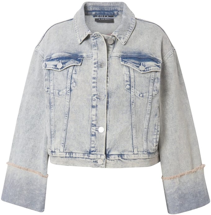 Ulla Popken - Dames - Denim jas stretchdenim overhemdkraag lang mouwen - Mat jeansblauw - Maat 62+