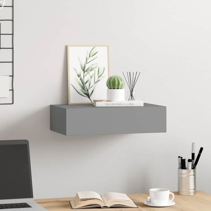 vidaXL - Wandschap - met - lade - 40x23,5x10 - cm - MDF - grijs