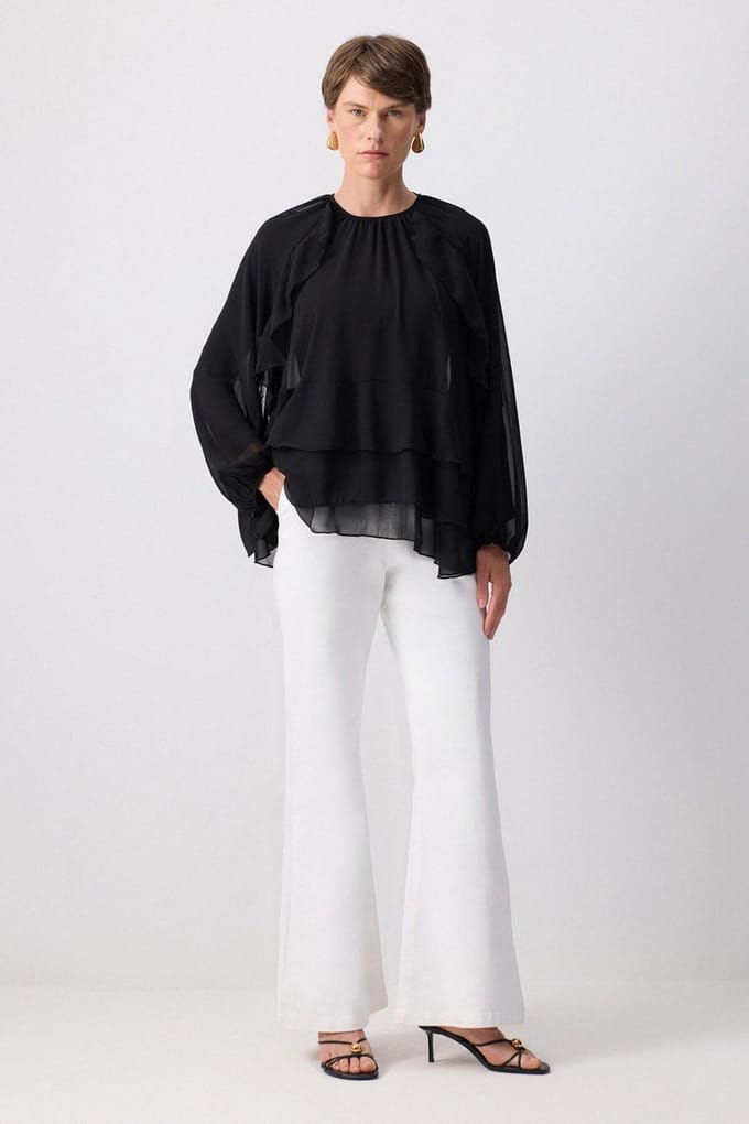 Touché Privé - Chiffon blouse met ruches - Zwart - Dames