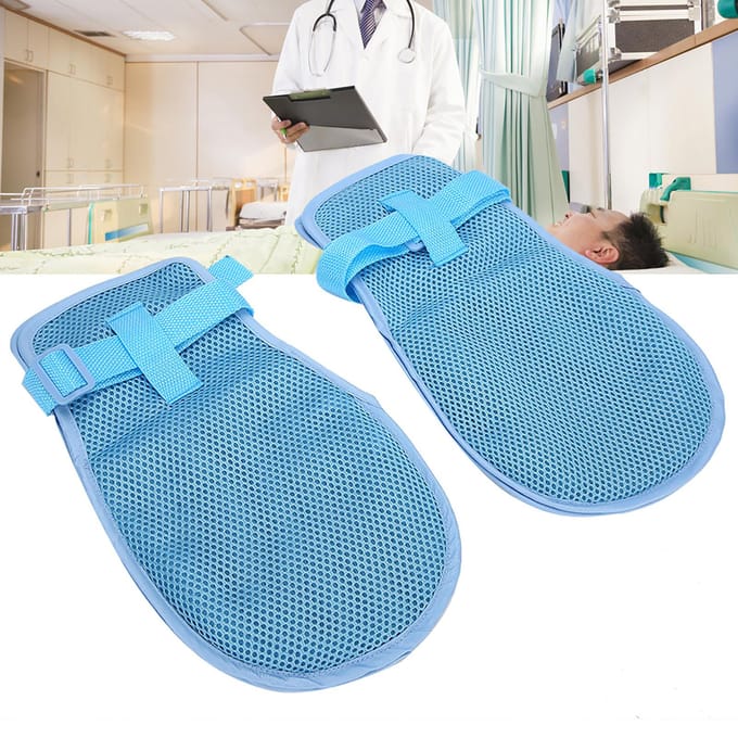 1 Paire Gant de Contention Respirant Réglable Sécurité Patient Doigts Fixés Taille Unique white